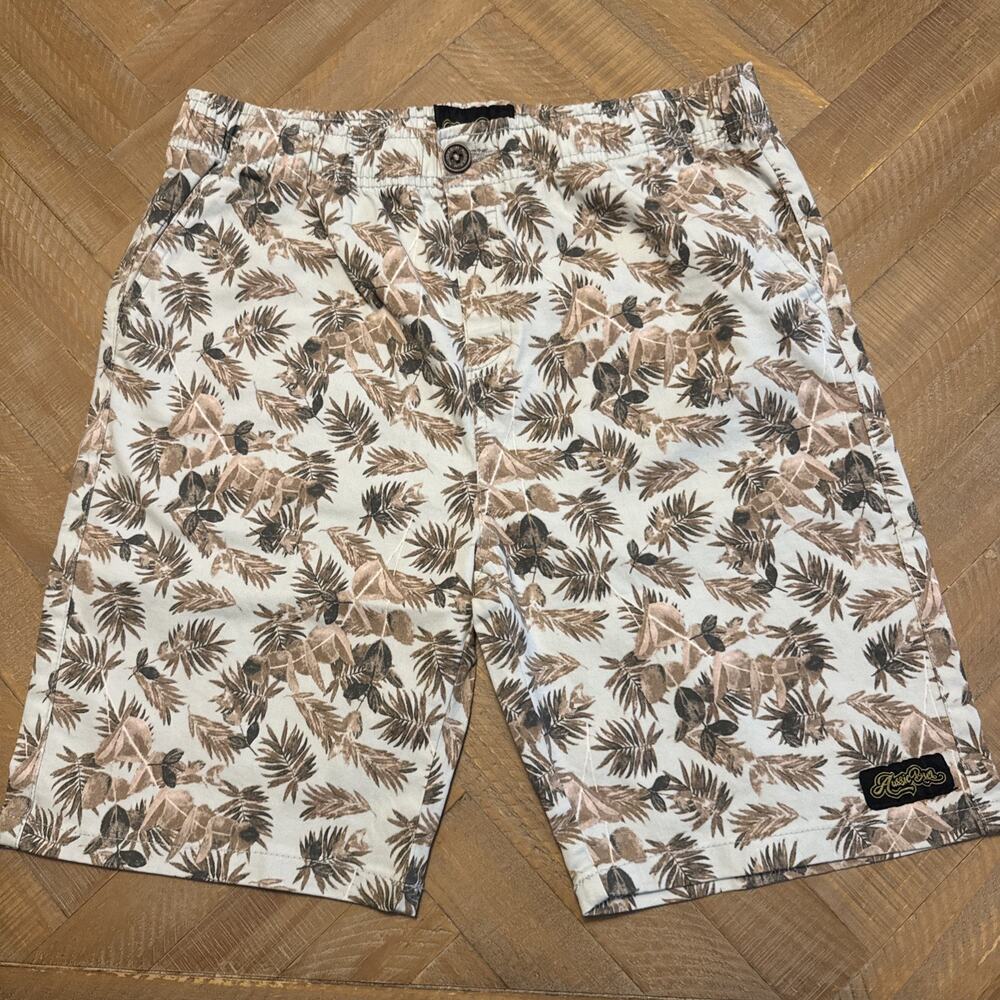 Aussiebum Mens Med White Chino Shorts Tropical Palm Resort Style Vacation Costal